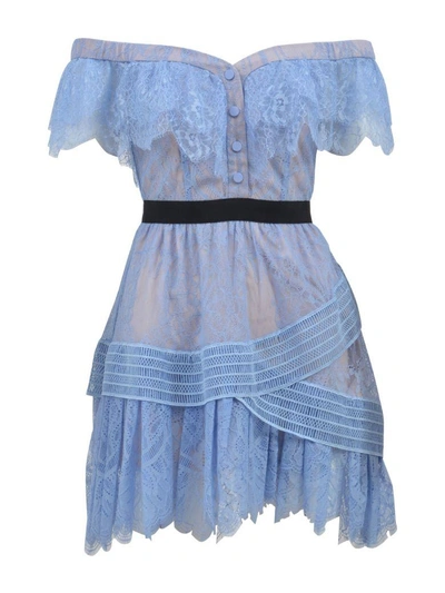 Shop Self-portrait Lace Mini Dress In Baby Blue