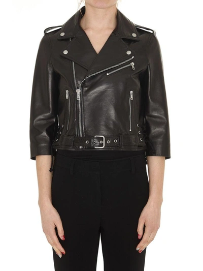 Shop Red Valentino Leather Jacket In Black