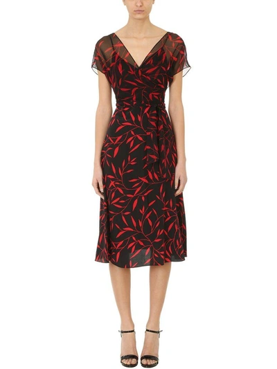 Shop Diane Von Furstenberg Leaf Print Empire Waist Dress In Black