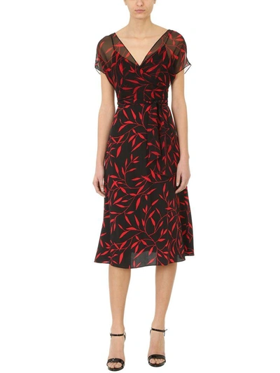Shop Diane Von Furstenberg Leaf Print Empire Waist Dress In Black