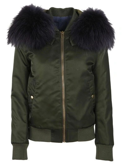 Shop Mr & Mrs Italy Fur Hood Bomber Jacket In Clnd Green/lnd