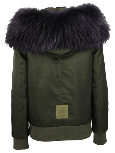 Shop Mr & Mrs Italy Fur Hood Bomber Jacket In Clnd Green/lnd