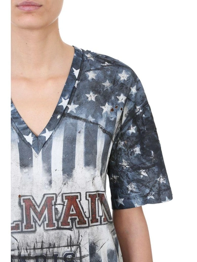 Shop Balmain Usa Logo T-shirt In Blue