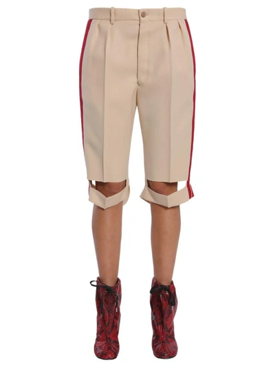 Shop Maison Margiela Bermuda Shorts With Side Bands In Beige