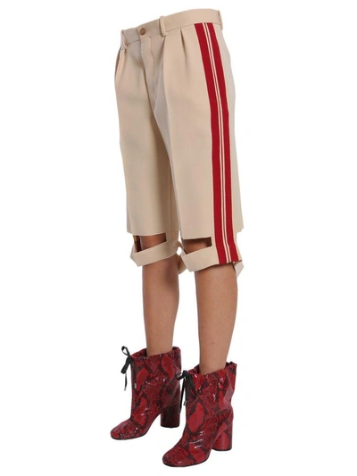 Shop Maison Margiela Bermuda Shorts With Side Bands In Beige