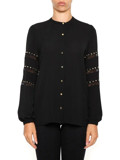 Shop Michael Michael Kors Blouse With Lace Inserts In Black|nero