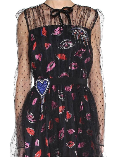 Shop Msgm Embroidered Tulle Dress In Black