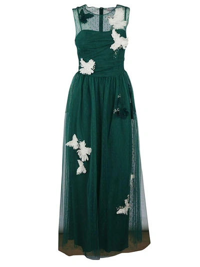 Shop Red Valentino Embellished Tulle Dress In Green