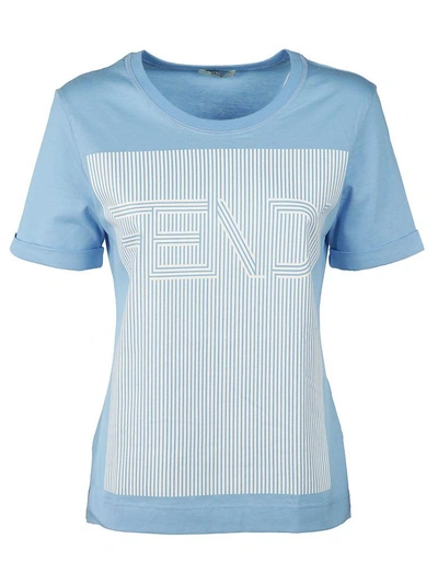 Shop Fendi Contrast Logo Patch T-shirt In Sky Blue