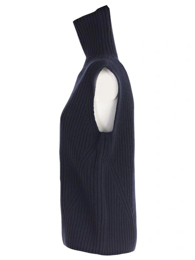 Shop Dries Van Noten Maglia S/m Collo Alto A Coste In Navy