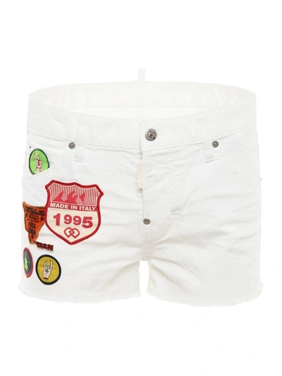 Shop Dsquared2 Denim Shorts With Patches In Biancobianco