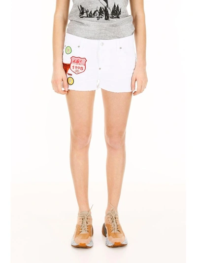 Shop Dsquared2 Denim Shorts With Patches In Biancobianco