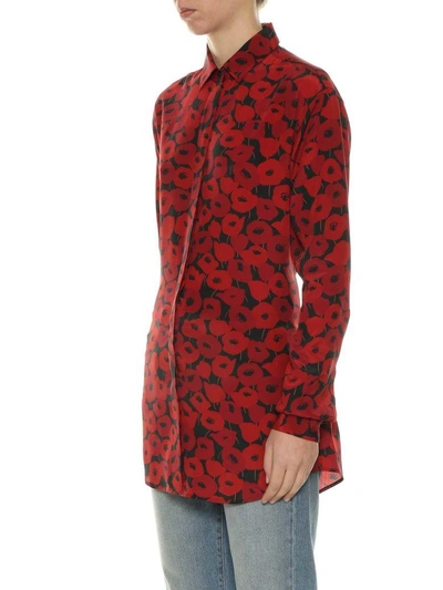 Shop Saint Laurent Poppy Printed Shirt In Nero/rosso