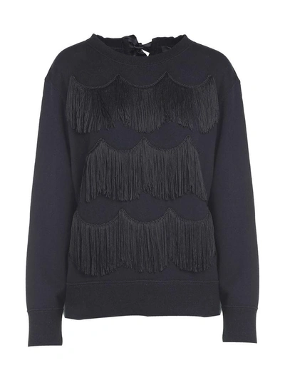 Shop Marc Jacobs Ribbon-tie Fringed Cotton-jersey Sweatshirt In Black