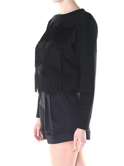 Shop Marc Jacobs Ribbon-tie Fringed Cotton-jersey Sweatshirt In Black