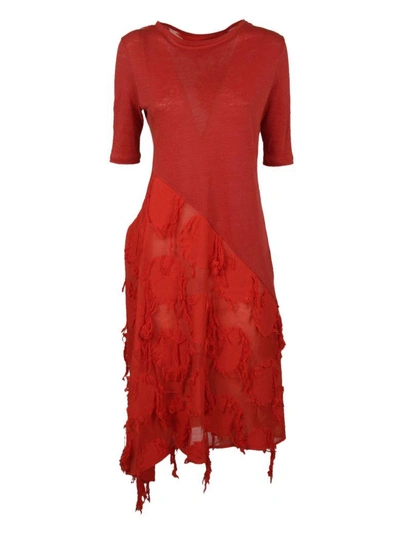 Shop Y's Round Neck Dress In Red