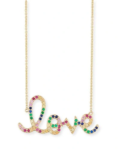 Shop Sydney Evan Large Rainbow Sapphire Love Necklace In Gold