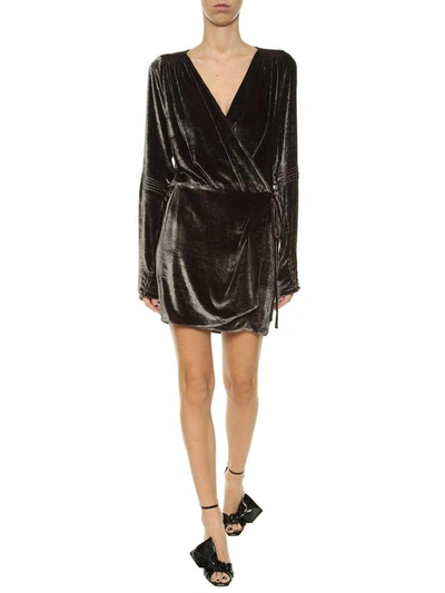 Shop Attico Velvet Robe Dress In Grigio