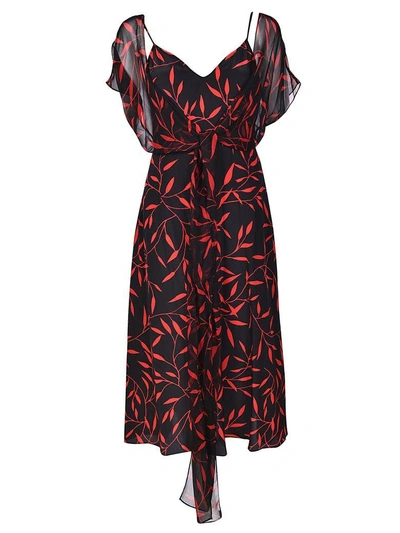 Shop Diane Von Furstenberg Leafy Print Dress In Black/red