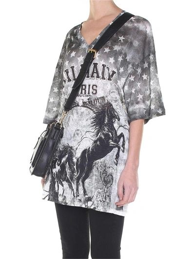 Shop Balmain Horse-print Linen Oversized T-shirt In Nero Bianco