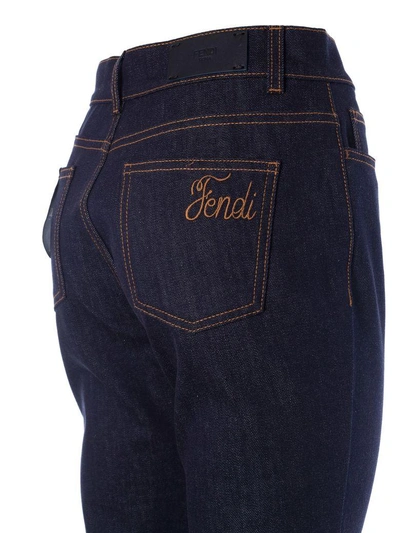 Shop Fendi High Waist Jeans In Blu