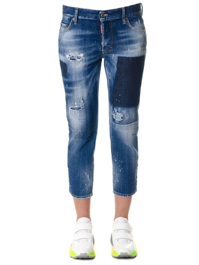 Shop Dsquared2 Boyfriend Cropped Jeans In Denim In Blue