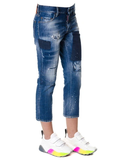 Shop Dsquared2 Boyfriend Cropped Jeans In Denim In Blue