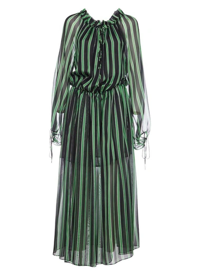 Shop Msgm Chiffon Puffed Sleeve Long Dress In Black/green