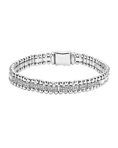 Shop Lagos 7mm Caviar Spark Bracelet With Diamonds In Silver