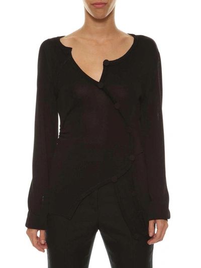 Shop Jacquemus Top With Asymmetric Buttons In Black