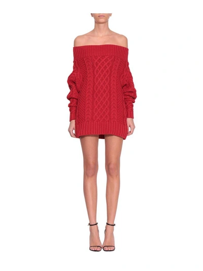 Shop Self-portrait Off Shoulder Oversized Knit Dress In Rosso