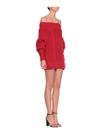 Shop Self-portrait Off Shoulder Oversized Knit Dress In Rosso