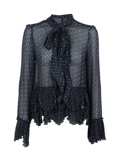 Shop See By Chloé Embroidered Frill Blouse In Navy