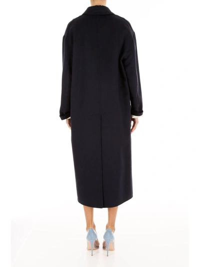 Shop Prada Lightweight Cashgora Coat In Navy+ardesia (blue)