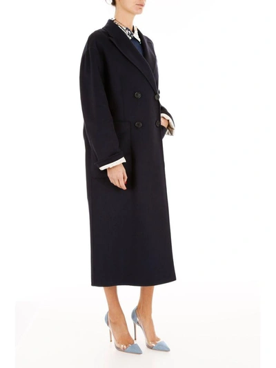 Shop Prada Lightweight Cashgora Coat In Navy+ardesia (blue)