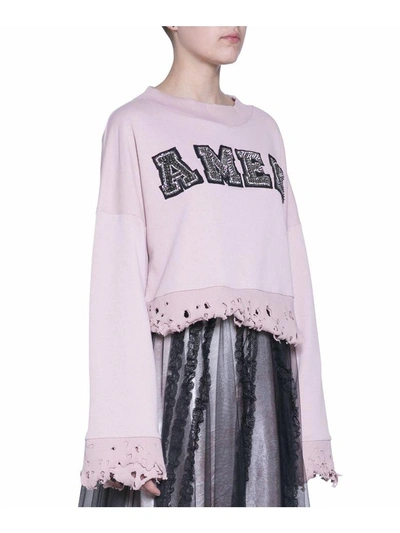 Shop Amen Logo Cropped Cotton Sweatshirt In Rosa