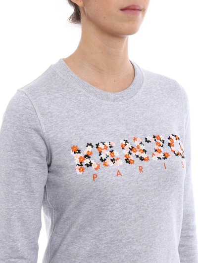 Shop Kenzo Floral Logo Embroidered Sweatshirt In Light Grey