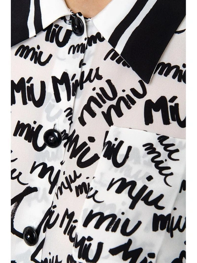 Shop Miu Miu White Silk Polo Shirt With Black Monogram In White-black