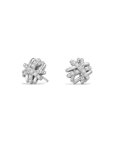 Shop David Yurman Crossover Sterling Silver Earrings With Diamonds