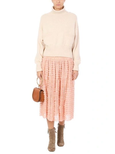 Shop Chloé Lace Ribbon Skirt In Rose-pink