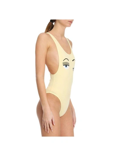 Shop Chiara Ferragni Swimsuit  Flirting Eyes One-piece Swimsuit In Yellow