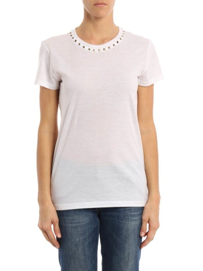 Shop Valentino Rockstud Embellished T-shirt In White