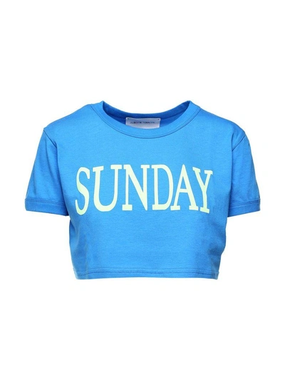 Shop Alberta Ferretti Sunday Cotton-jersey Cropped T-shirt In Azzurro