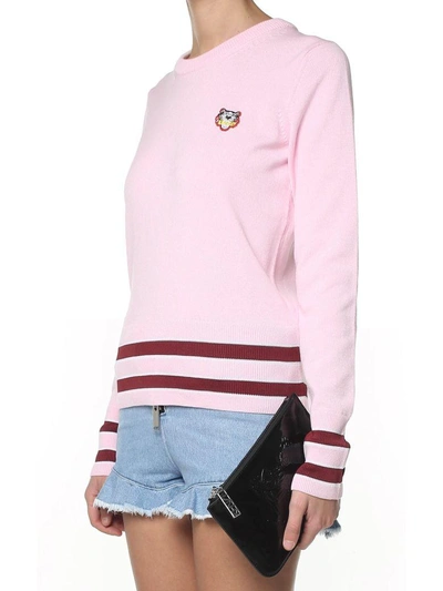 Shop Kenzo Tiger Crest Striped-detail Cotton-blend Sweater In Rosa