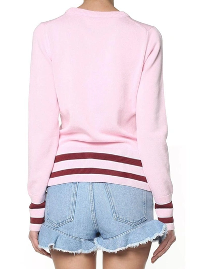 Shop Kenzo Tiger Crest Striped-detail Cotton-blend Sweater In Rosa