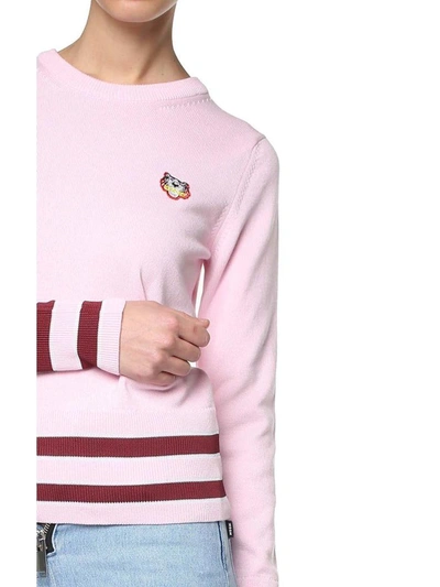 Shop Kenzo Tiger Crest Striped-detail Cotton-blend Sweater In Rosa