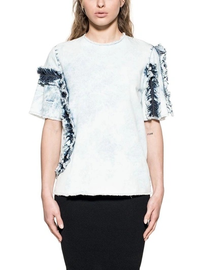 Shop Msgm Light Blue Ruffled Denim Top