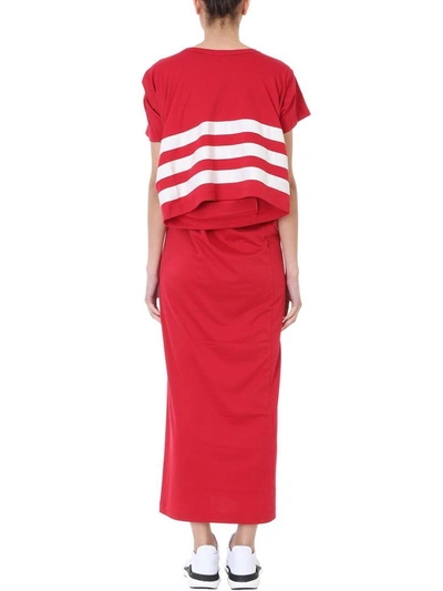 Shop Y-3 Long W Stripes Dress In Red