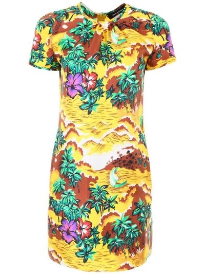 Shop Dsquared2 Printed Silk Dress In Fantasy (yellow)