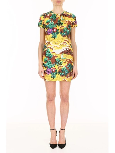 Shop Dsquared2 Printed Silk Dress In Fantasy (yellow)